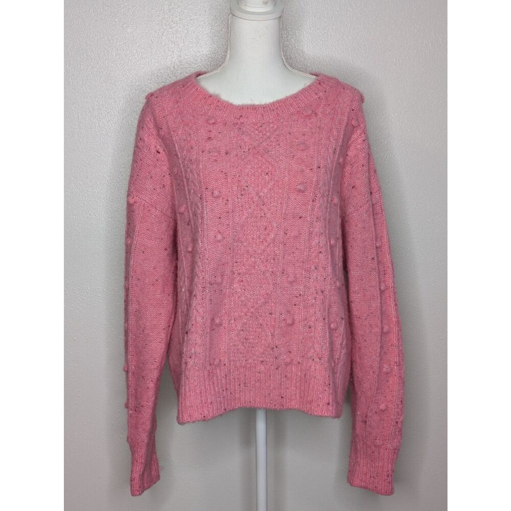 Old Navy Women's Large Chunky Cable Knit Bright Pink Pullover M Tall Sweater